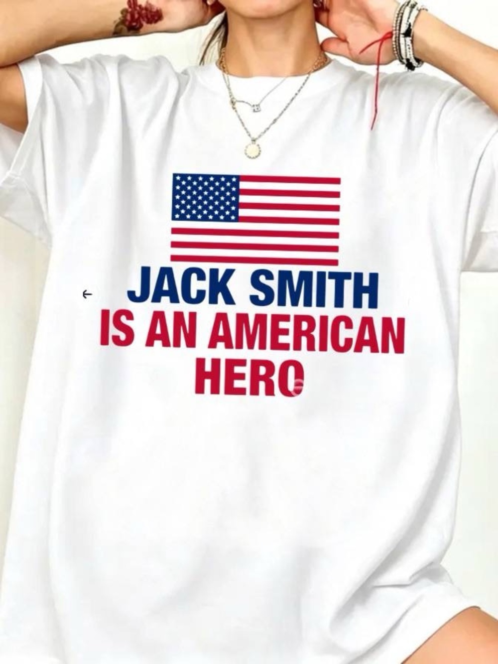 Gildan White Tee with American Flag and Red & Blue Graphic